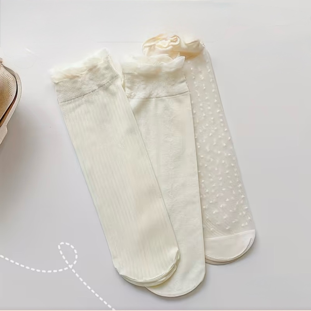 Elegant Cream Sheer Socks Set- 3Pack